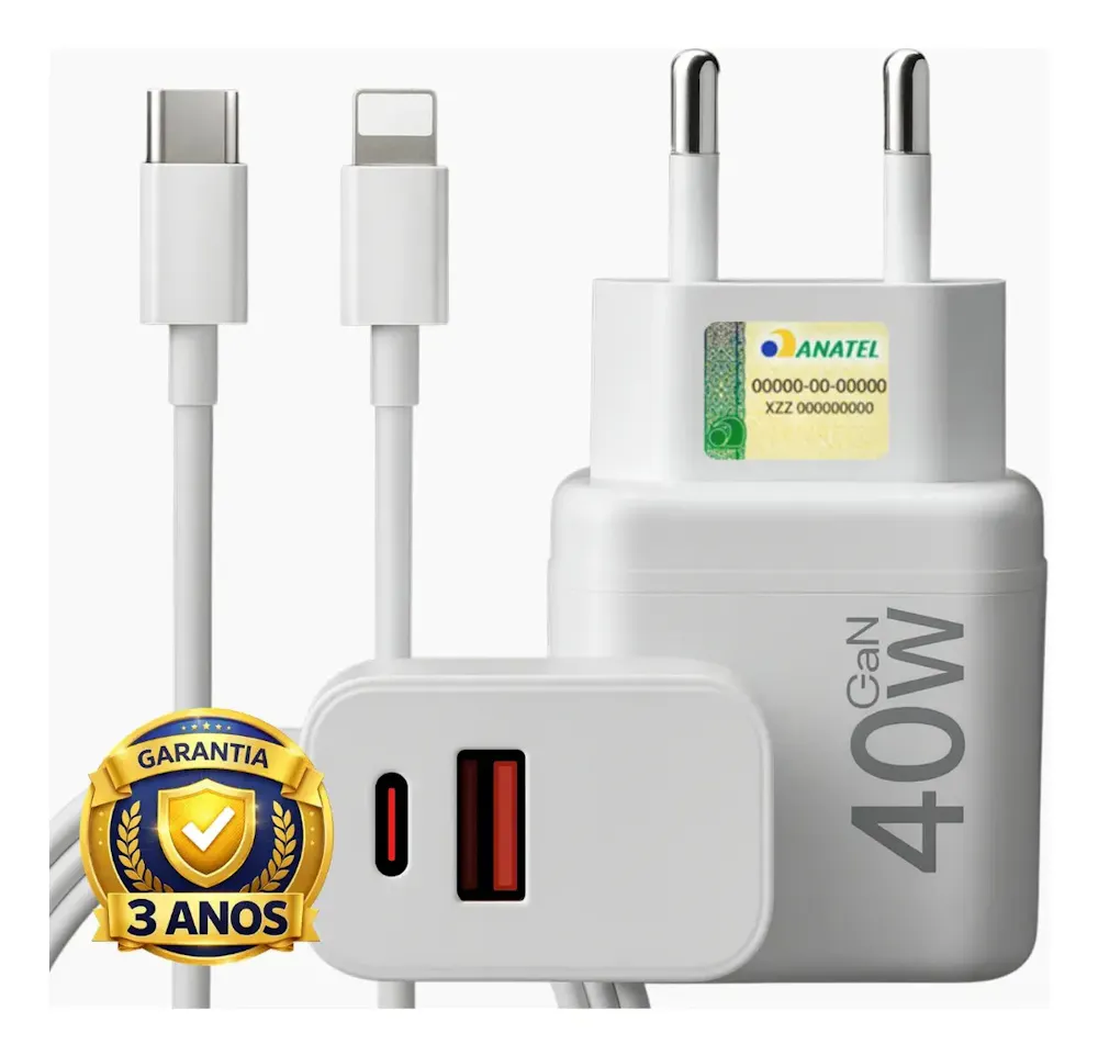 Carregador Turbo 40w Compatível com iPhone e Android
